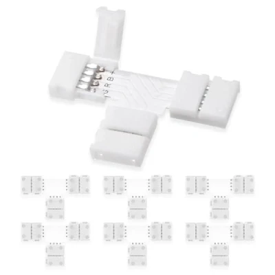 Image of UBRAVE LED Light Connector, 6 Pcs 10mm 4 Pin RGB T Shape Splitter Right Angle Corner Gapless Adapter for SMD 5050 Multicolor Strip Lights 12V 24V