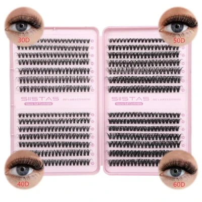 Image of Cluster Lashes 560pcs Thick Individual Eyelashes Wispy Lash Clusters 8 16mm Russian D Curl Fluffy Natural Reusable Eyelash Extension at Home_30+40+50+60)
