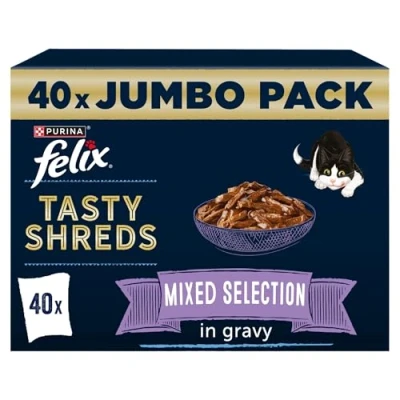 Image of FELIX Tasty Shreds Mixed Selection in Gravy Wet Cat Food 40x80g