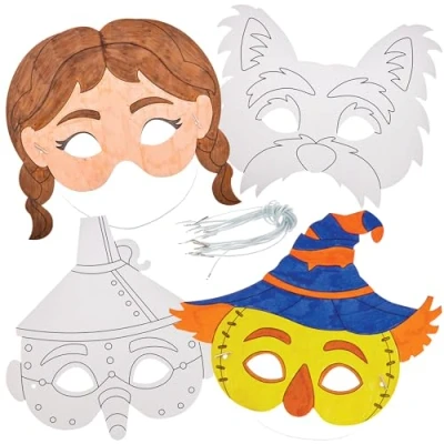 Image of Baker Ross FN188 Wizard of Oz Colour in Masks Pack 8, Fancy Dress Costume Arts and Crafts