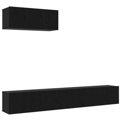 Image of vidaXL 3 Piece TV Cabinet Kit Wall Mounted Black Oak Composite Wood
