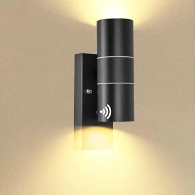 Image of Wondlumi Dusk Till Dawn Wall Light Outdoor Lights, Outside Lights with Sensor Garden Mains Powered Waterproof Black, Incl. 2X 5W GU10 LED Bulbs Warm White