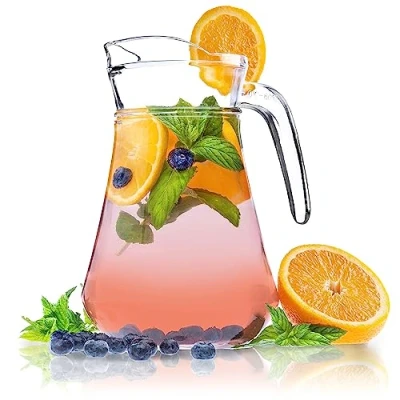 Image of KADAX Glass Jug, Transparent Water Jug with Handle for Serving Cold Drinks, Large Pitcher Spout Pouring Juice, Iced Tea, Lemonade (1.4 L)