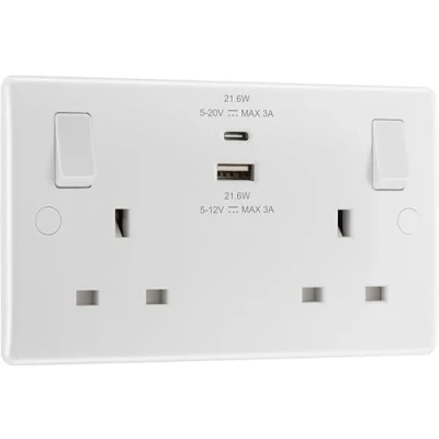 Image of BG Nexus 800 Series, 13A Double Switched Socket with USB A + C 22W