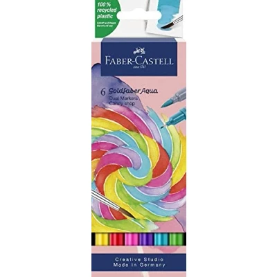 Image of Faber Castell Creative Studio Goldfaber Aqua Dual Marker, Candy shop, Wallet Of 6, For Art, Craft, Drawing, Sketching, Home, School, University, Colouring