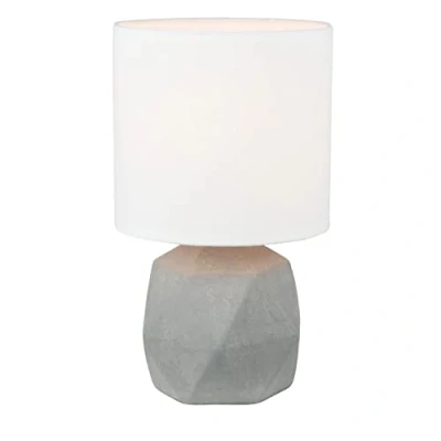 Image of firstchoicelighting Concrete Table Lamp or Bedside Light, Modern Design Lamp, White Fabric Shade, 27cm Height, LED Compatible