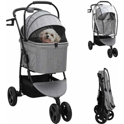 Image of Folding Pet Stroller Grey 78 x 54 101 cm Oxford fabric Vidaxl