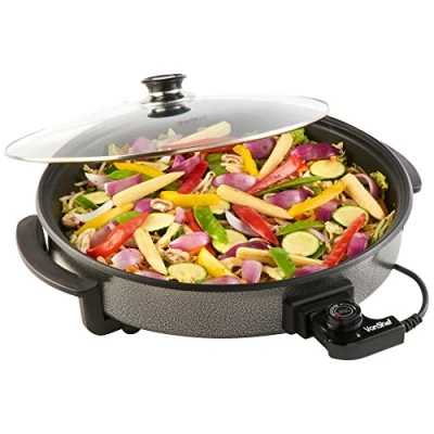 Image of VonShef Large Multi Cooker 6L 42cm Electric Frying Pan with Lid &amp; Adjustable Temperature Control, Easy Clean, Non Stick Aluminium Cool Touch Handles Detachable Power Cable for Serving 1500W