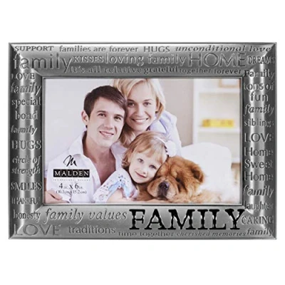 Image of Malden International Designs Modern Pewter Metal Diecast Family Expressions Picture Frame, 4x6, Silver