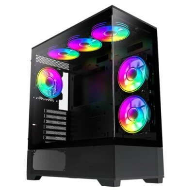 Image of GameMax Vista Black Dual Tempered Glass Panelling ATX PC Gaming Case with 6 x Infinity 120mm ARGB Ring Fans &amp; V4.0 PWM Hub Included