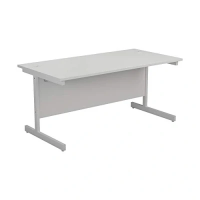 Image of Office Hippo Heavy Duty Rectangular Cantilever Desk, Home Table + Integrated Cable Ports, PC Desk For or Home, 5 Yr Wty White Frame/White Top, 120cm x 60cm