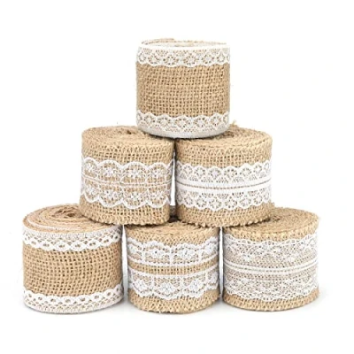Image of G2PLUS Hessian Burlap Ribbon with Lace, 12M Natural Jute Trim Craft Ribbon, Rustic Themed Tape for Gift Wrapping and Crafts