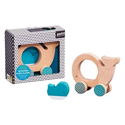 Image of Petit Collage PTC539 Whale and Baby Wooden Push Along, Blue, One Size