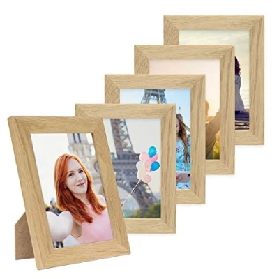 Image of Collage Frame Photolini Basic Collection Modern White Made of MDF with Accessories Photo Picture Set, Wood, oak, 10x15 cm / 5x