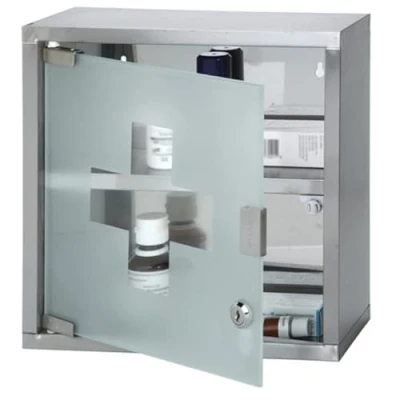Image of UMKY Drug Cabinet Lockable Stainless Steel Medicine With 2 Shelves Frosted Glass
