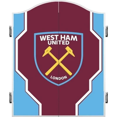 Image of FOCO Officially Licensed Football Club Hammers FC Darts and Dartboard Cabinet, Geo, Claret Blue (CAB124)