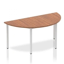 Image of Impulse 1600mm Semi Circle Table Walnut Top Silver Box Frame Leg