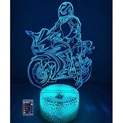 Image of HPBN8 Ltd Creative Motorcycle Stunts 3D Night Light Remote Control Touch Switch 7/16 Colors Changing USB Powered LED Decor Optical Illusion Lamp Children Kids Toy Christmas Xmas Brithday Gift
