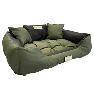 Image of KingDog Dog and Cat Bed with Two Cushions Cushion Basket Pet Washable Waterproof PVC Material Size S (Green)