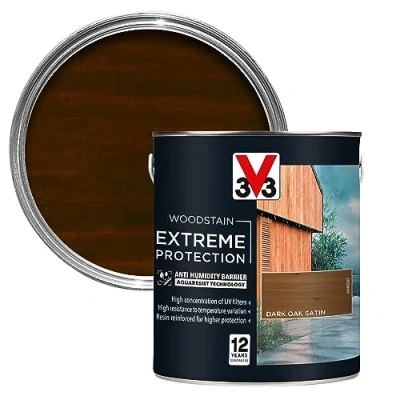 Image of V33 Extreme Protection Woodstain Dark Oak 2.5L 12 Year Guarantee Anti Humidity Barrier with UV Filters Resistant to Temperature Variations Reinforced Resin Formula Only 2 Coats Needed