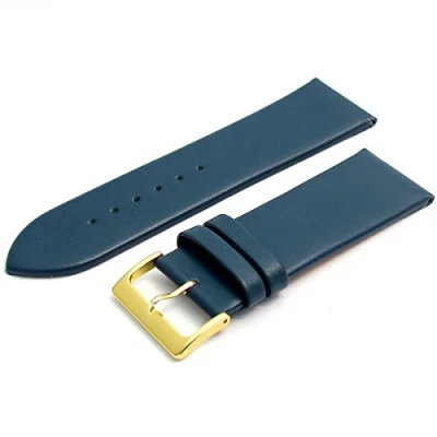 Image of Fine Calf Leather Watch Strap Band 28mm Dark Blue with Gilt (Gold Colour) Buckle. Free Spring Bars (Watch Pins)