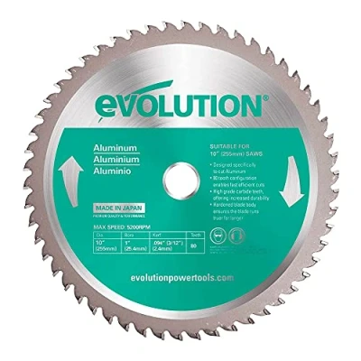 Image of Evolution Power Tools A255TCT 80MS Circular Saw Blade (AKA Chop Blade) For Cutting Aluminium Carbide Tipped Metal Produces Virtually No Heat, Burrs or Sparks, 255 mm