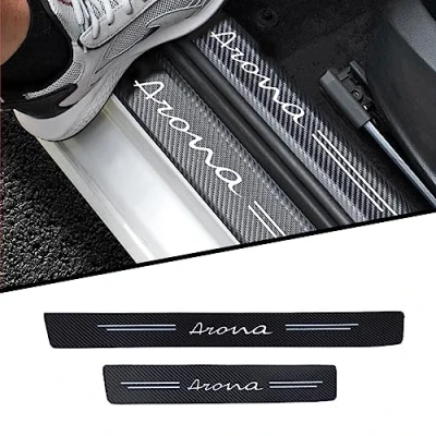 Image of RIDGOEL 4Pcs Car Door Sill Protector Kick Plate Guard for Seat Arona, Carbon Fiber Automobile Threshold Protection Sticker Welcome Pedal Decor Accessories