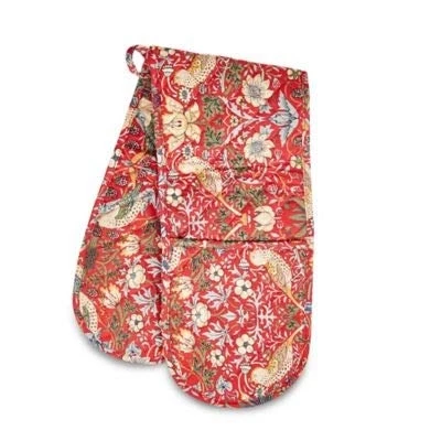 Image of William Morris Strawberry Thief Red Double Oven Glove
