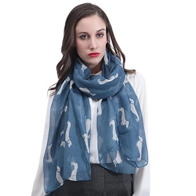 Image of Lina &amp; Lily Dachshund Sausage Dog Print Women&#039;s Scarf Shawl Wrap Lightweight (Jean Blue)