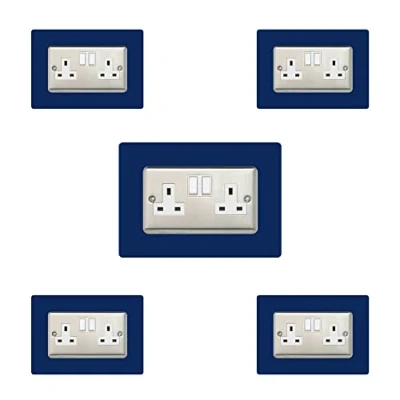 Image of Ewolds 5x Double Socket Surround, Acrylic Back Panel or Plate, Protect Wall from Finger Prints, font colour:navy