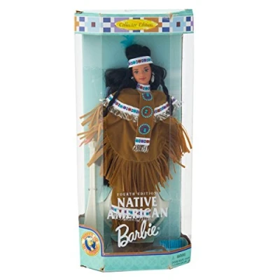 Image of Barbie 1997 Collector Edition Dolls of the World 12 Inch Doll Fourth Native American with Poncho, Skirt, Headband, Moccasins, Jewelry, Hairbrush and Stand