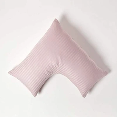 Image of HOMESCAPES Dusky Pink Pure Egyptian Cotton V Shape Pillowcase 330 TC 500 Thread Count Percale Equivalent Satin Stripe Pillow Case For Nursing Pregnancy and Elderly