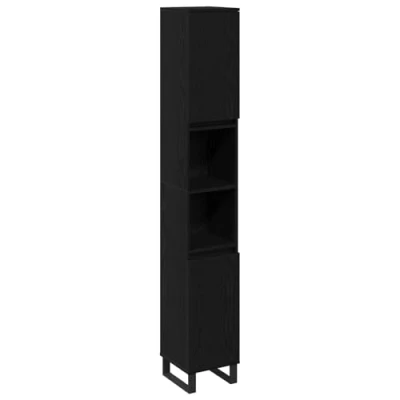 Image of vidaXL black oak tall vanity unit minimalist bathroom cabinet with adjustable shelves, engineered wood construction
