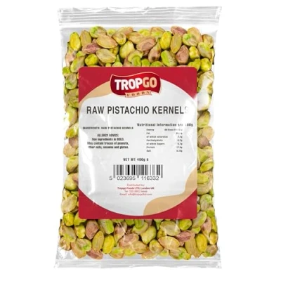 Image of Tropgo Raw Pistachio Kernels 400g Sweet &amp; Creamy Pistachios Packed Fresh, Premium Quality Healthy Nuts High in Fibre Minerals, Gluten Free Perfect for Snacking