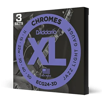 Image of D&#039;Addario Guitar Strings XL Chromes Electric Flat Wound Polished for Ultra Smooth Feel and Warm, Mellow Tone ECG24 3D Jazz Light, 11 50, 3 Pack