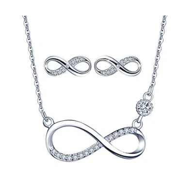 Image of Infinity Love Necklace Earrings 925 Sterling Silver Jewellery for Women Girls