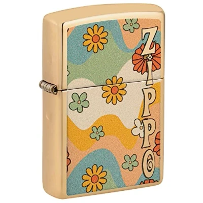 Image of Zippo Flower Power Design High Polish Brass Pocket Lighter