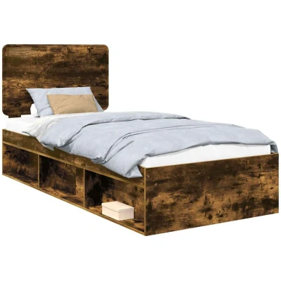 Image of vidaXL Bed Frame with Headboard Smoked Oak 90 x 190 cm Solid Pine Wood