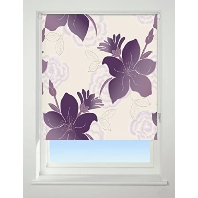 Image of UNIVERSAL Lily Patterned Thermal Blackout Roller Blind, Purple, W60cm