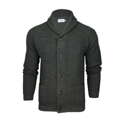 Image of Xact Men&#039;s Waffle Knit Wool Blend Shawl Neck Cardigan (Waffle Dark Grey Marl) M