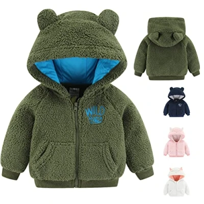 Image of Newborn Infant Baby Boys Girls Cartoon Fleece Hooded Jacket Coat with Ears Warm Todder Kids Outwear Zipper Up 6 9M