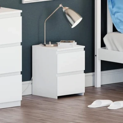 Image of Vida Designs Denver 2 Drawer Bedside Chest (White), H: 40 x W: 29.5 D: cm