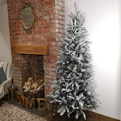 Image of Premier 7ft Slim Festive Lapland Snow Flocked Green Christmas Tree