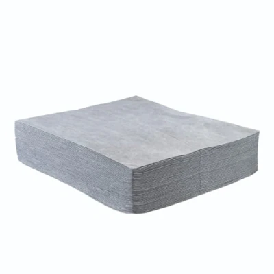 Image of Maintenance Absorbent Pads Absorb Oil, Water, Coolants, For General Use Spill Control Sheets 50cm x 40cm, 50 Sheets, Sonic Bonded Core with Spun Bound Top Layer, Grey Indoor/Outdoor