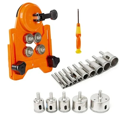 Image of 17Pcs Diamond Hole Saw Set, Kit Including 15Pcs Drill Bits 6 50mm,Adjustable Guide Jig Fixture for Glass, Porcelain, Ceramic, Marble, Tile, Granite