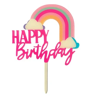 Image of Rainbow Colourful Acrylic Happy Birthday Cake Topper for Decoration Use Bakers On Cakes Celebrations