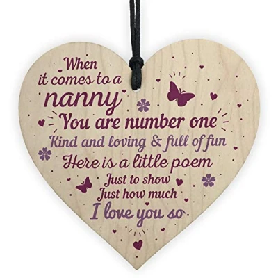 Image of RED OCEAN Gift For Nanny Grandma Handmade Wooden Hanging Heart Chic Plaque Birthday Christmas Grandparents