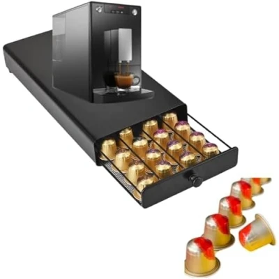 Image of Coffee Pod Capsule Holder Premium Organizer 360 Rotating Stand with Space Saving Design &amp; Non Slip Feet Ideal for Kitchen Office Storage (40 Pods)