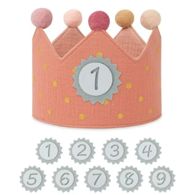 Image of URAQT Birthday Crown for Kids, Reusable Dot Party Hat with Interchangeable Number from 0 to 9, Baby Photo Props, Tiara Headbands Gifts Boys Girls, Pink