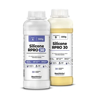 Image of Reschimica Liquid Silicone Rubber for Molds 1:1 R PRO 30, Non toxic, Easy to Use, resistant breakage, 30 shore, Compatible with epoxy resins, plaster, wax and other materials (1 kg)